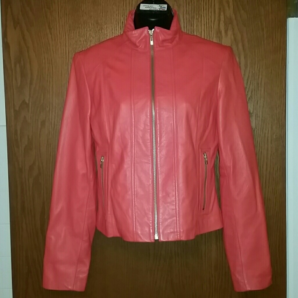 Kenneth Cole Orange Genuine Leather Jacket Sz 6